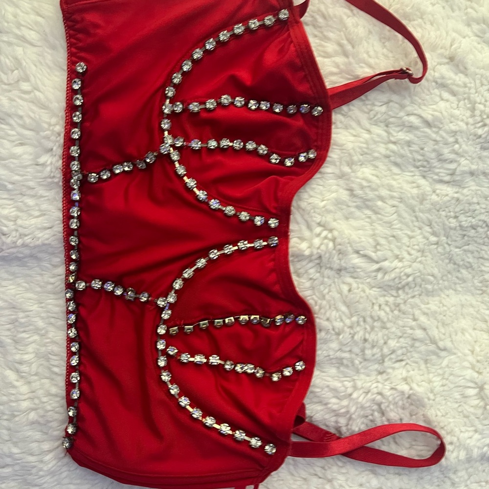 Red Rhinestone Embellished Bralette